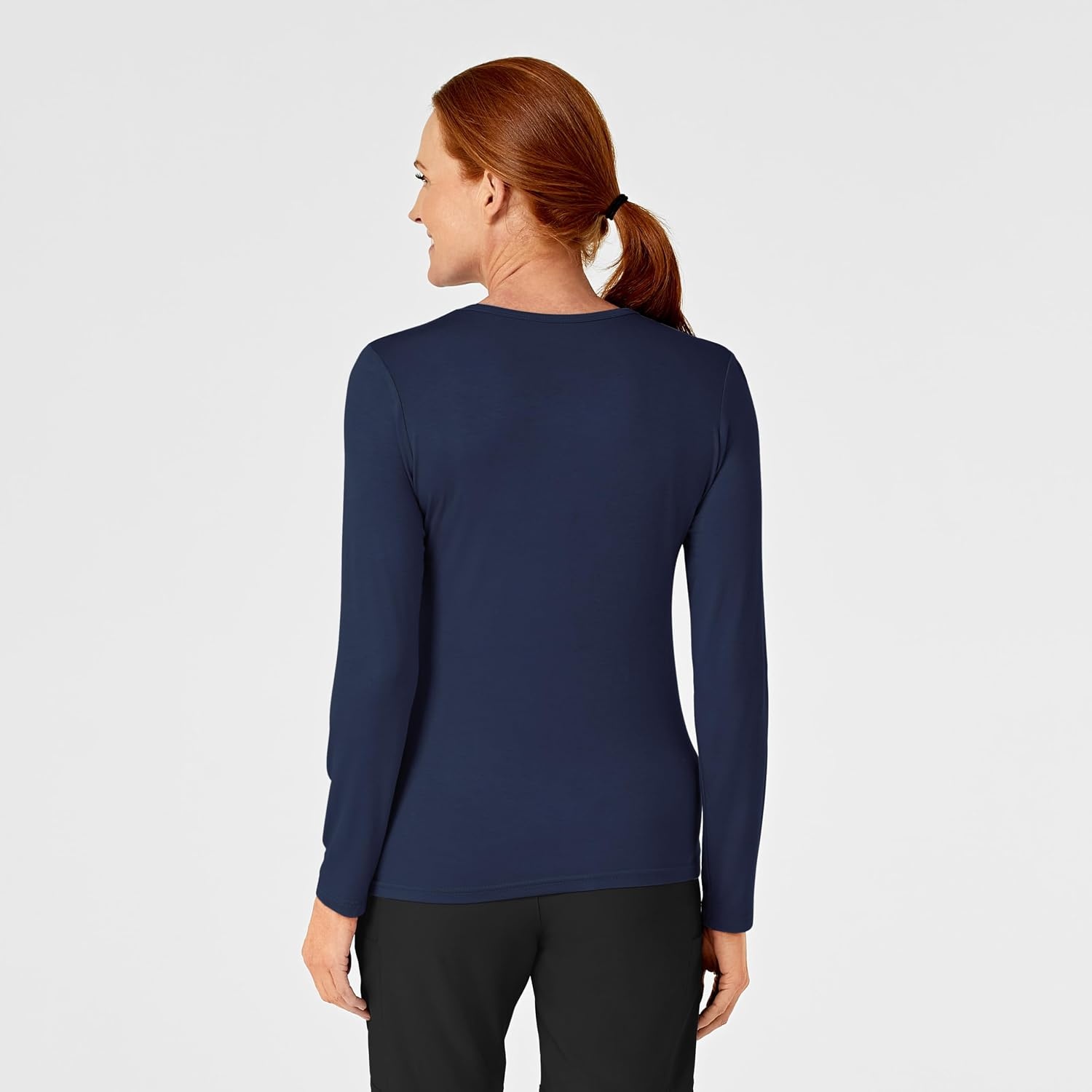 WINK Layers Scrubs for Women, Long Sleeve Silky Tee(Navy)