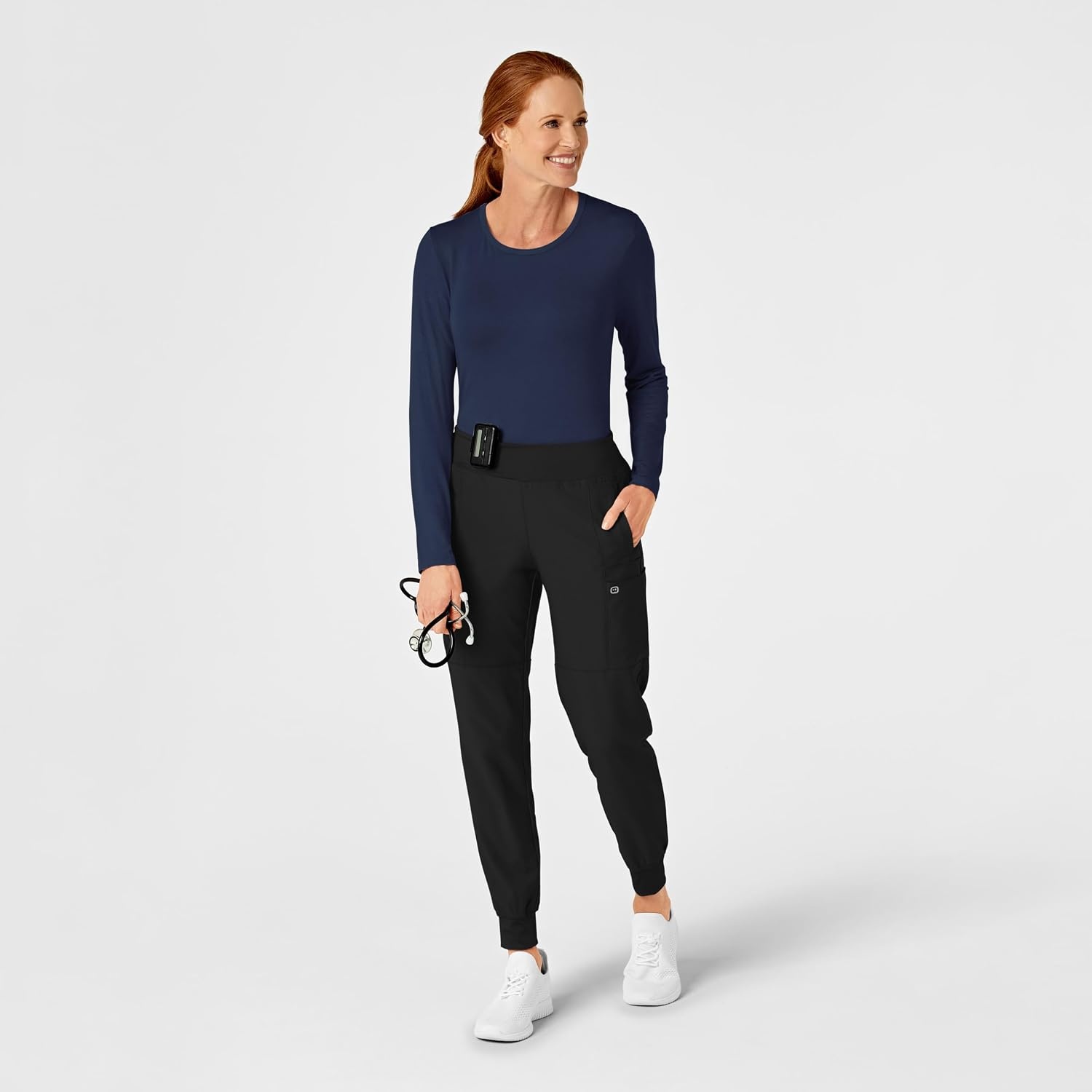 WINK Layers Scrubs for Women, Long Sleeve Silky Tee(Navy)