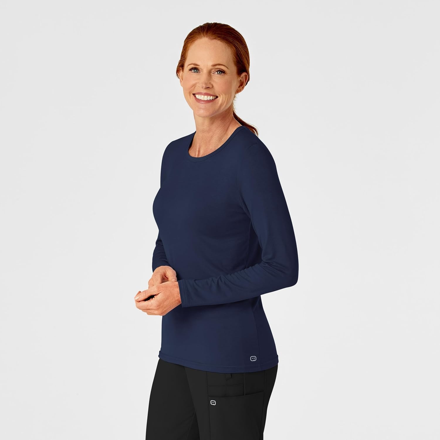 WINK Layers Scrubs for Women, Long Sleeve Silky Tee(Navy)
