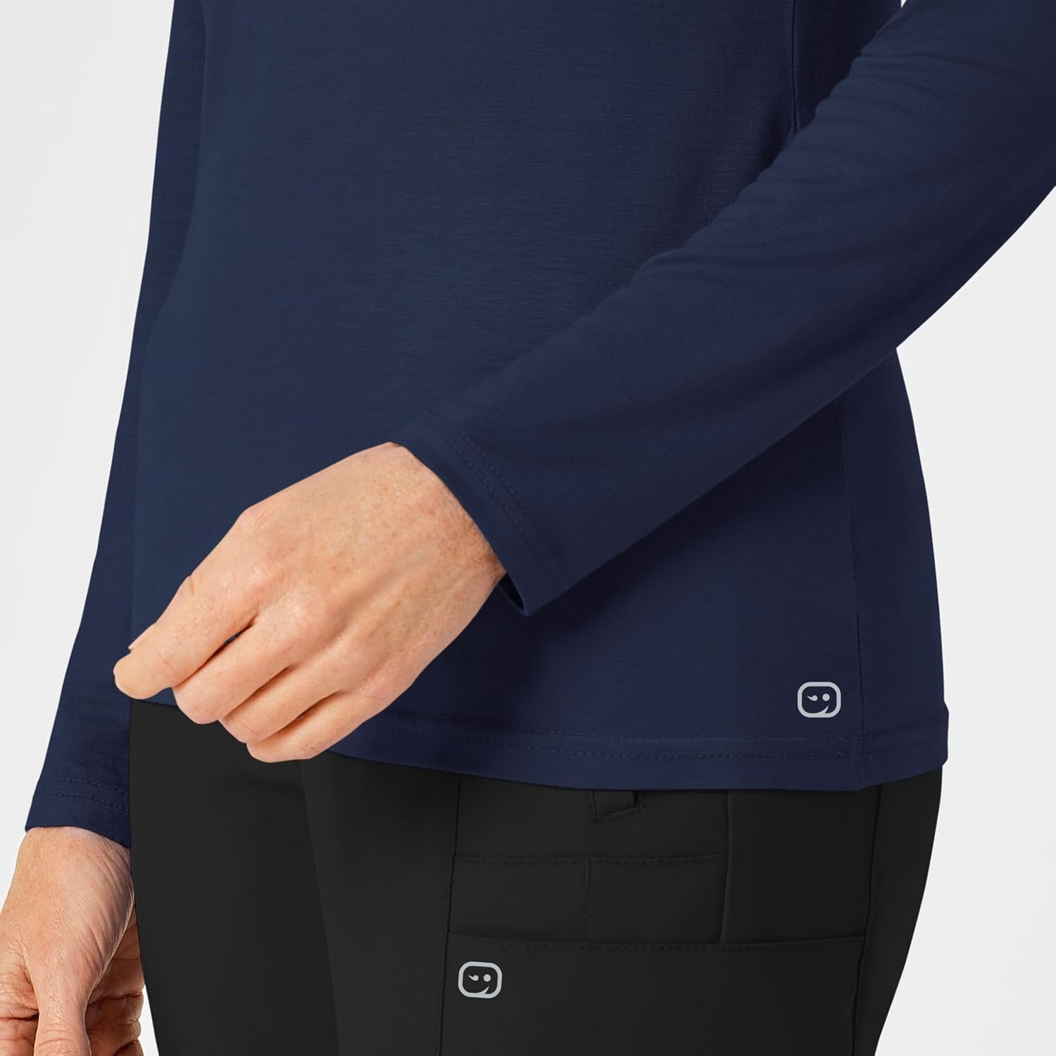 WINK Layers Scrubs for Women, Long Sleeve Silky Tee(Navy)