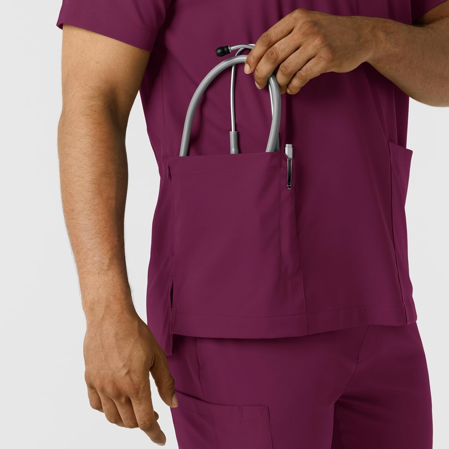 Wink Boundless Men’s Multi Pocket V-Neck Scrub Top(Wine)