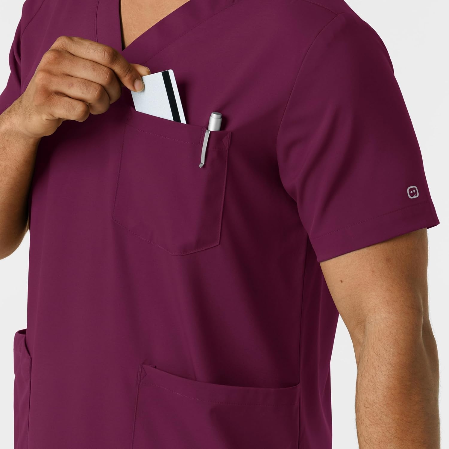 Wink Boundless Men’s Multi Pocket V-Neck Scrub Top(Wine)