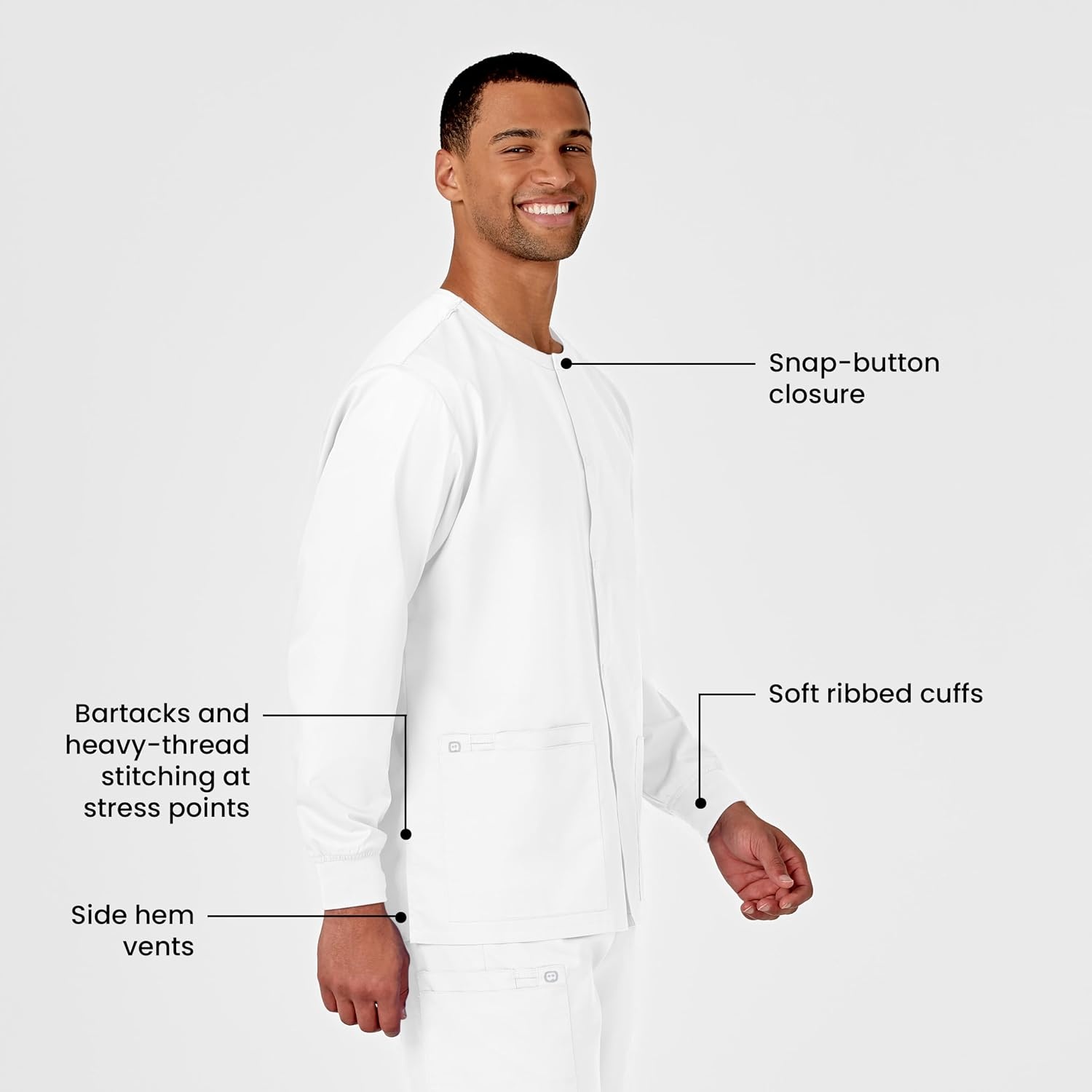 WonderWink Unisex Adult Unisex Snap Front Jacket(White)