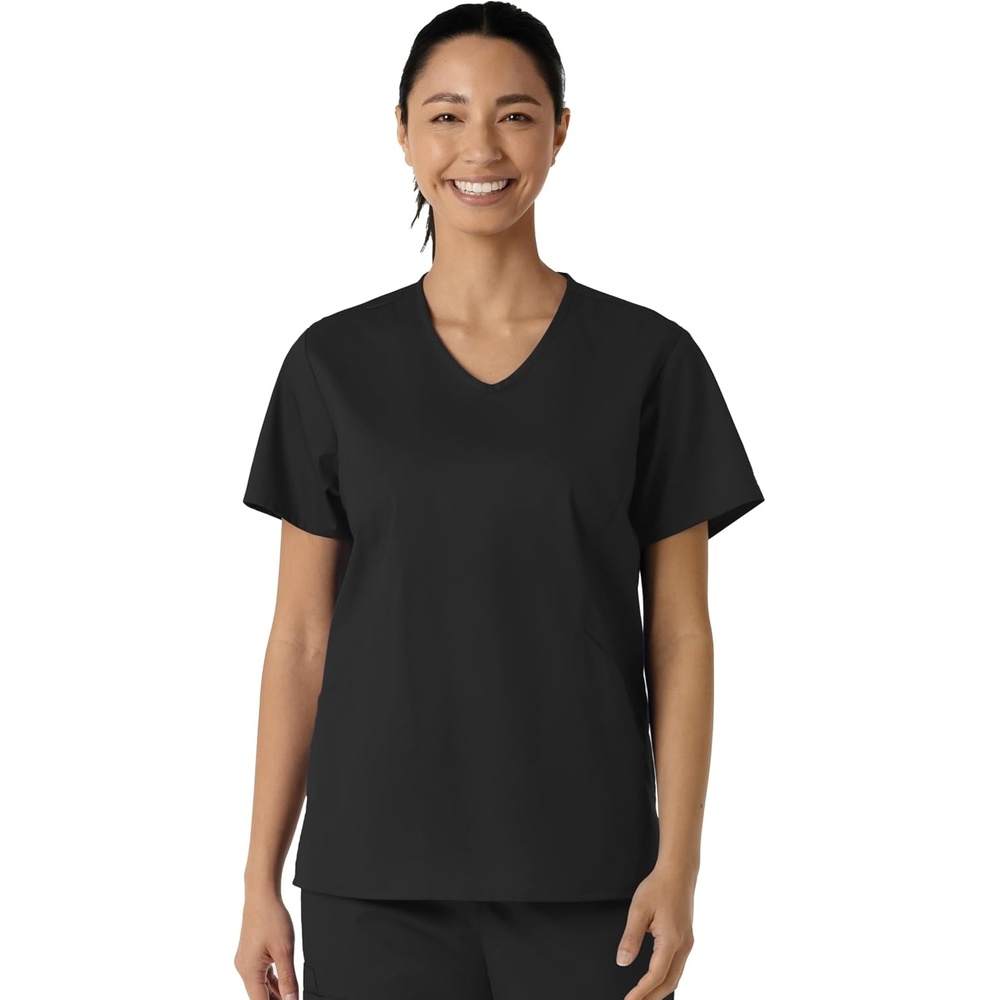 Wink Work Women’s Curved V-Neck Scrub Top(Black)