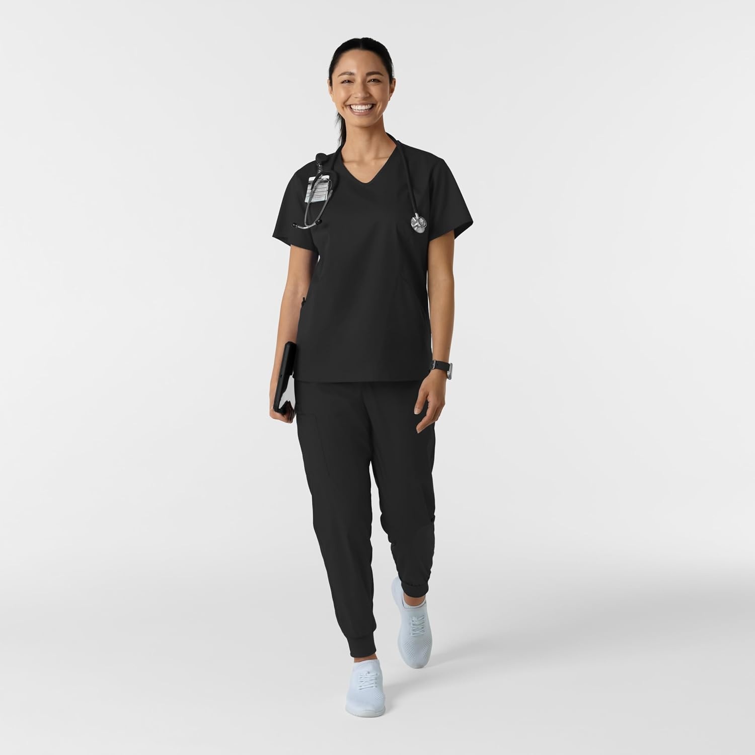 Wink Work Women’s Curved V-Neck Scrub Top(Black)