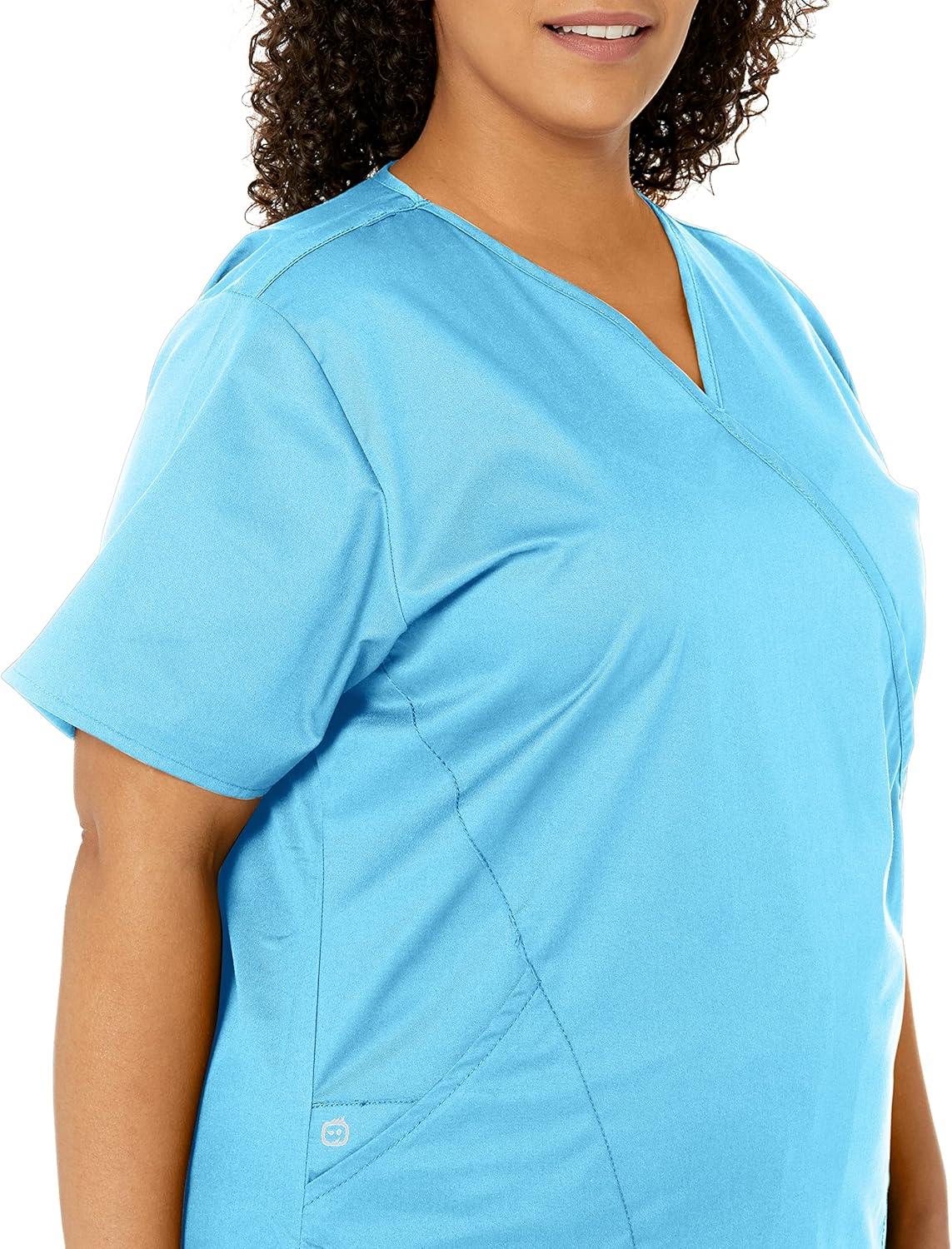 WonderWink Women’s Wonderwork Women’s Mock Wrap Scrub Top(Light Turquoise)