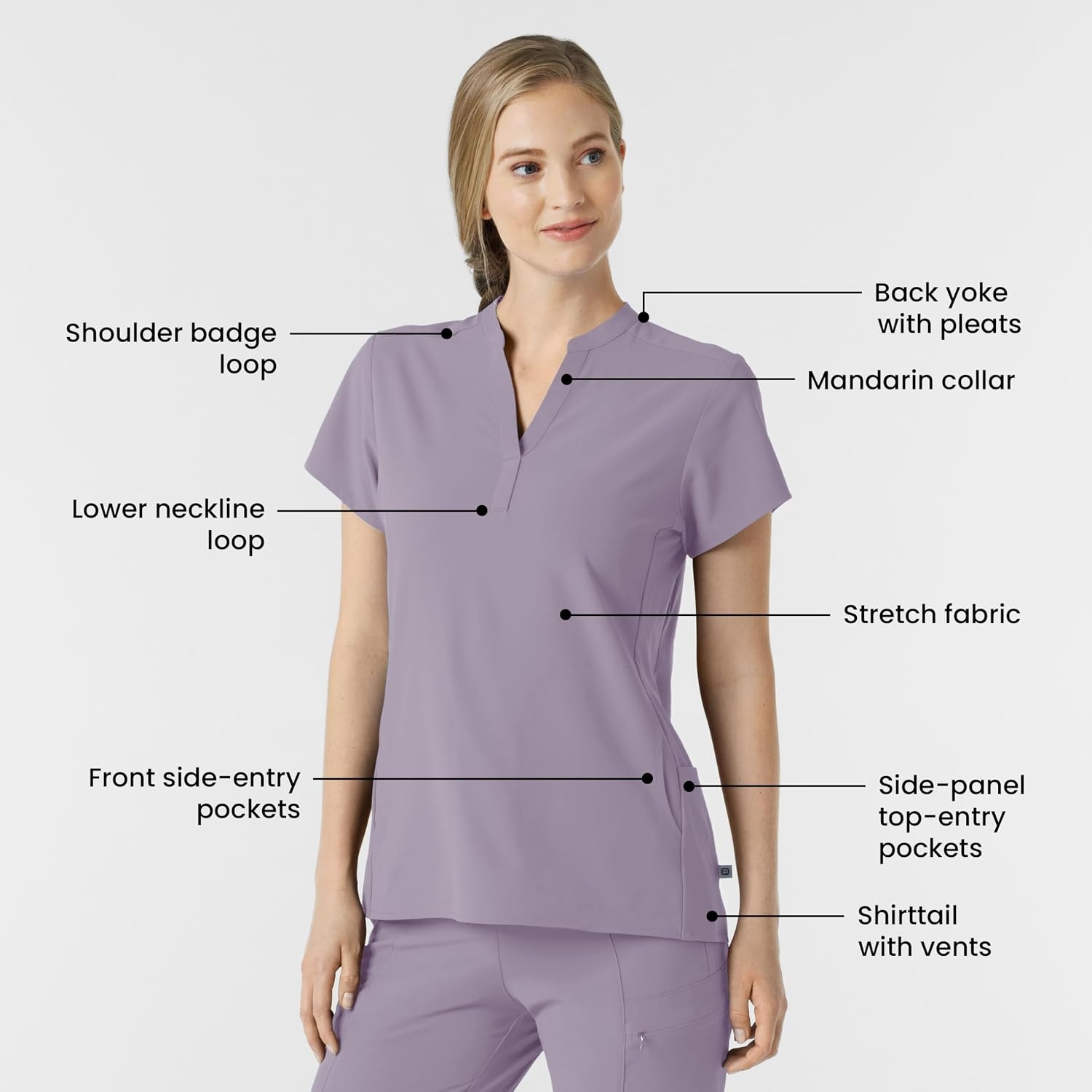 Wink Renew Women’s Mandarin Collar Scrub Top(Wisteria)
