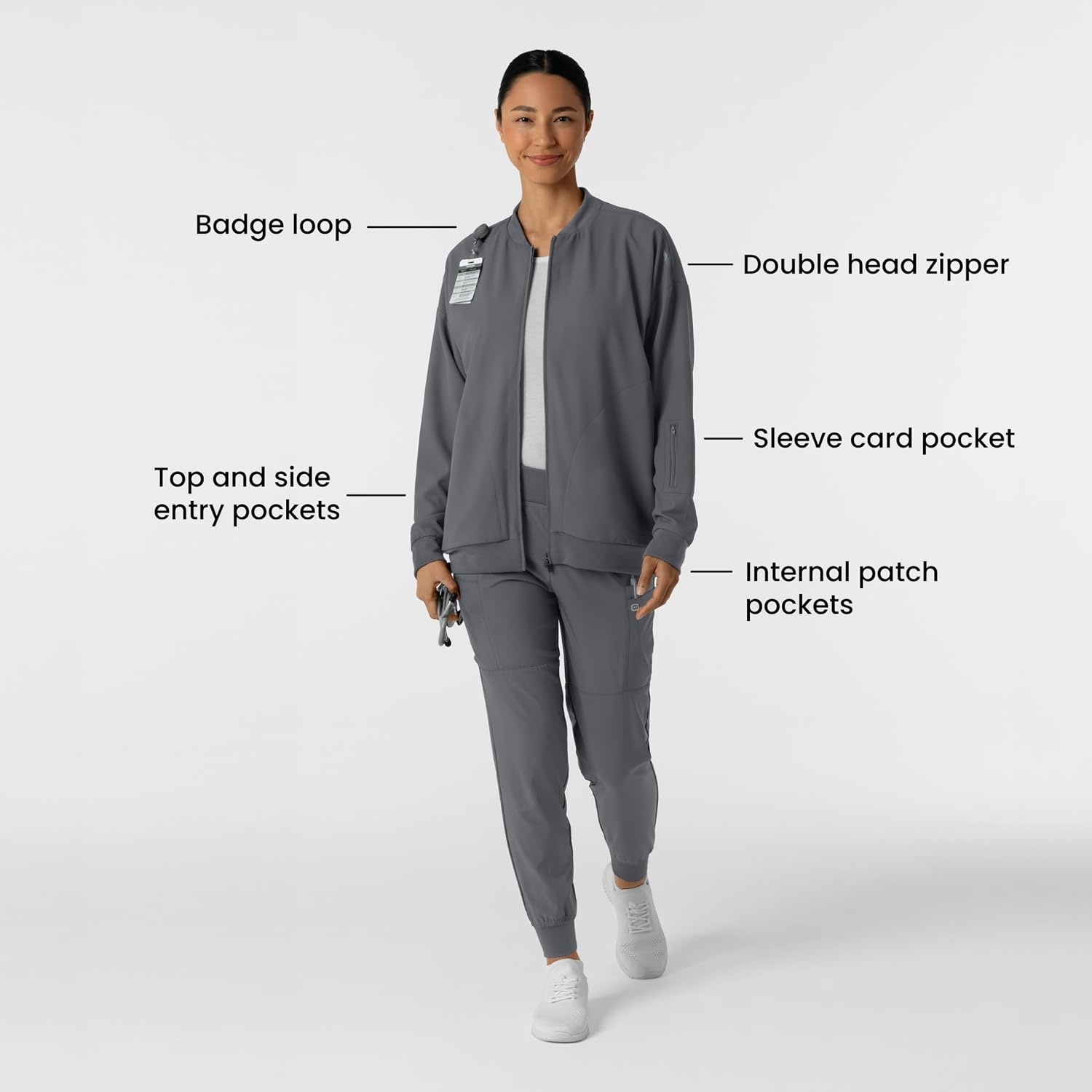 WINK Layers Women’s Bomber Scrub Jacket(Pewter)