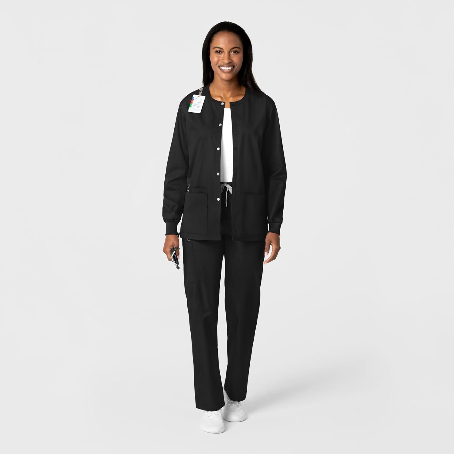 WonderWink Unisex Adult Unisex Snap Front Jacket(Black)