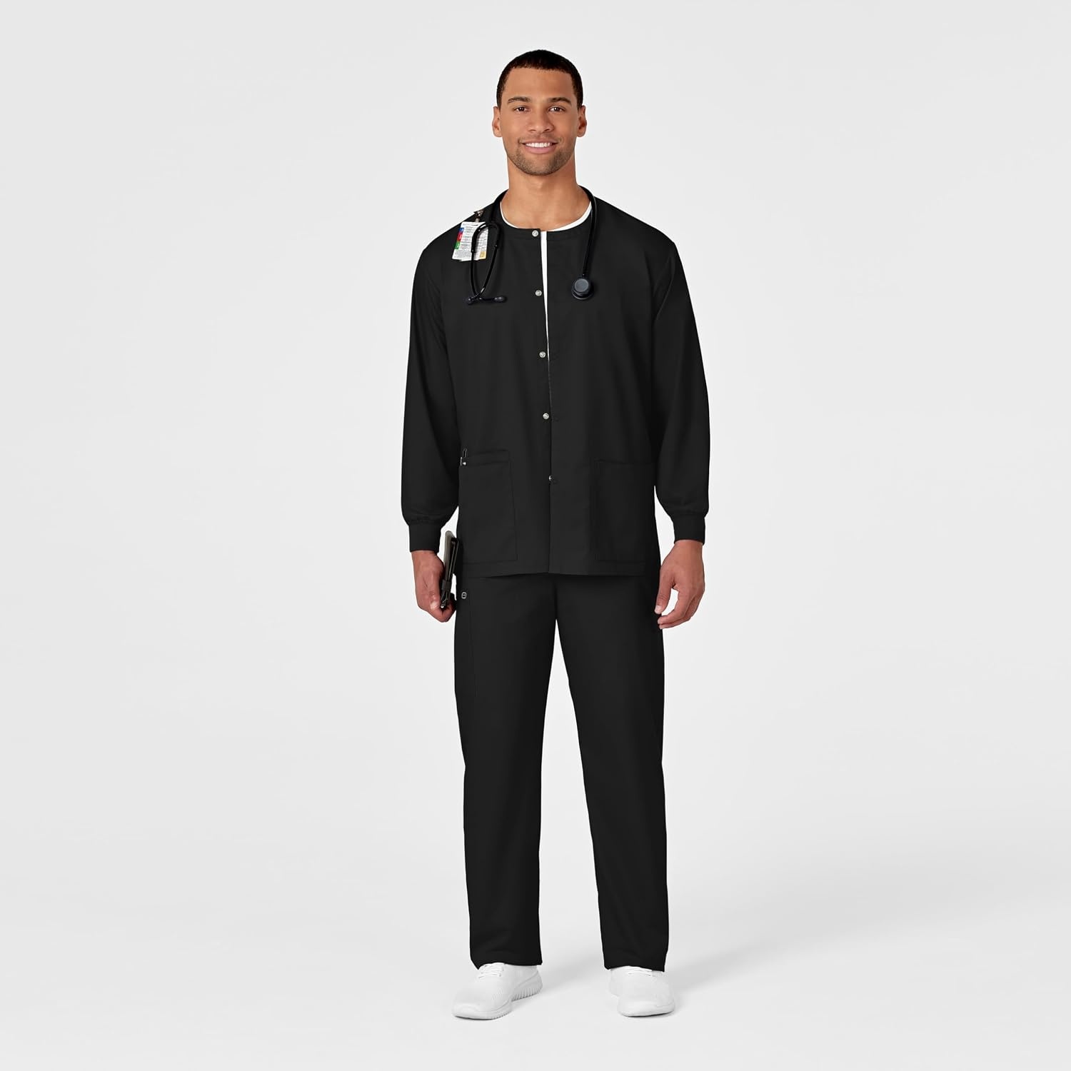 WonderWink Unisex Adult Unisex Snap Front Jacket(Black)