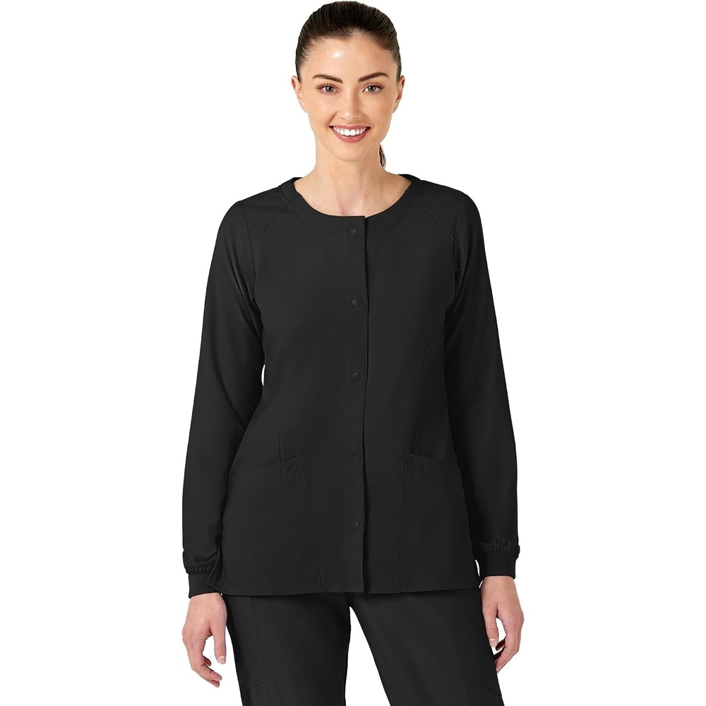Wink W123 Women’s Crew Neck Warm Up Jacket(Black)