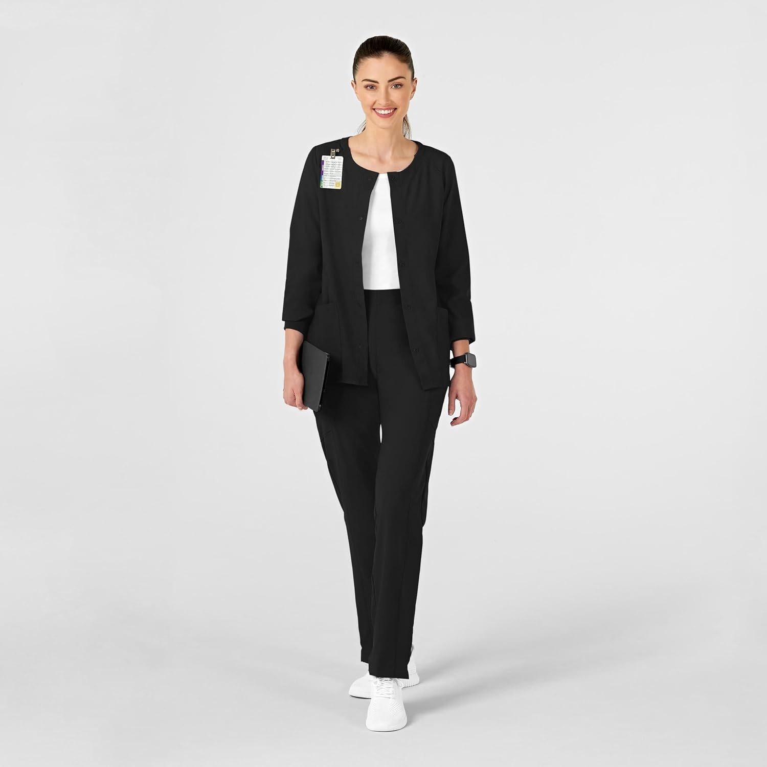 Wink W123 Women’s Crew Neck Warm Up Jacket(Black)