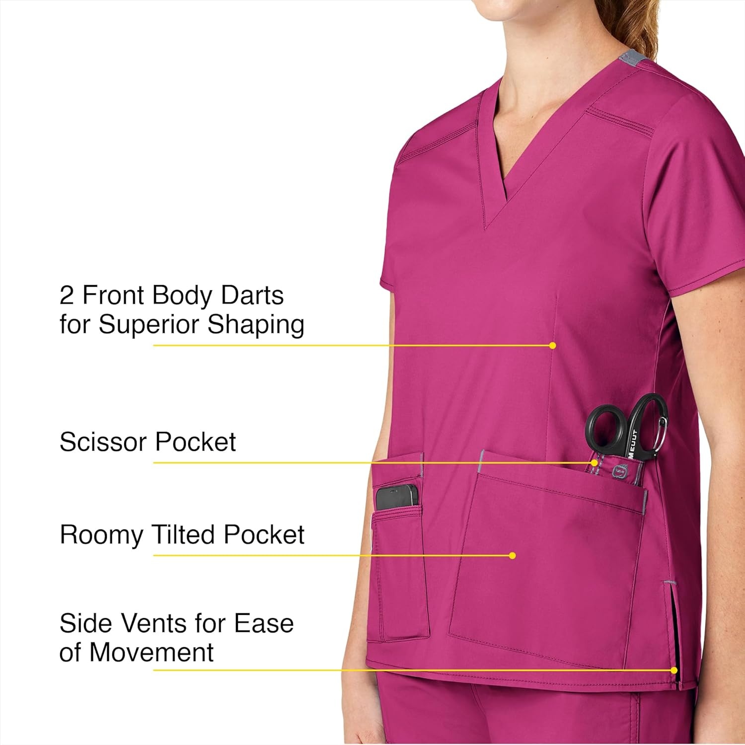 WonderWink Women’s Wonderflex Verity Scrub Top, Hot Pink, Medium