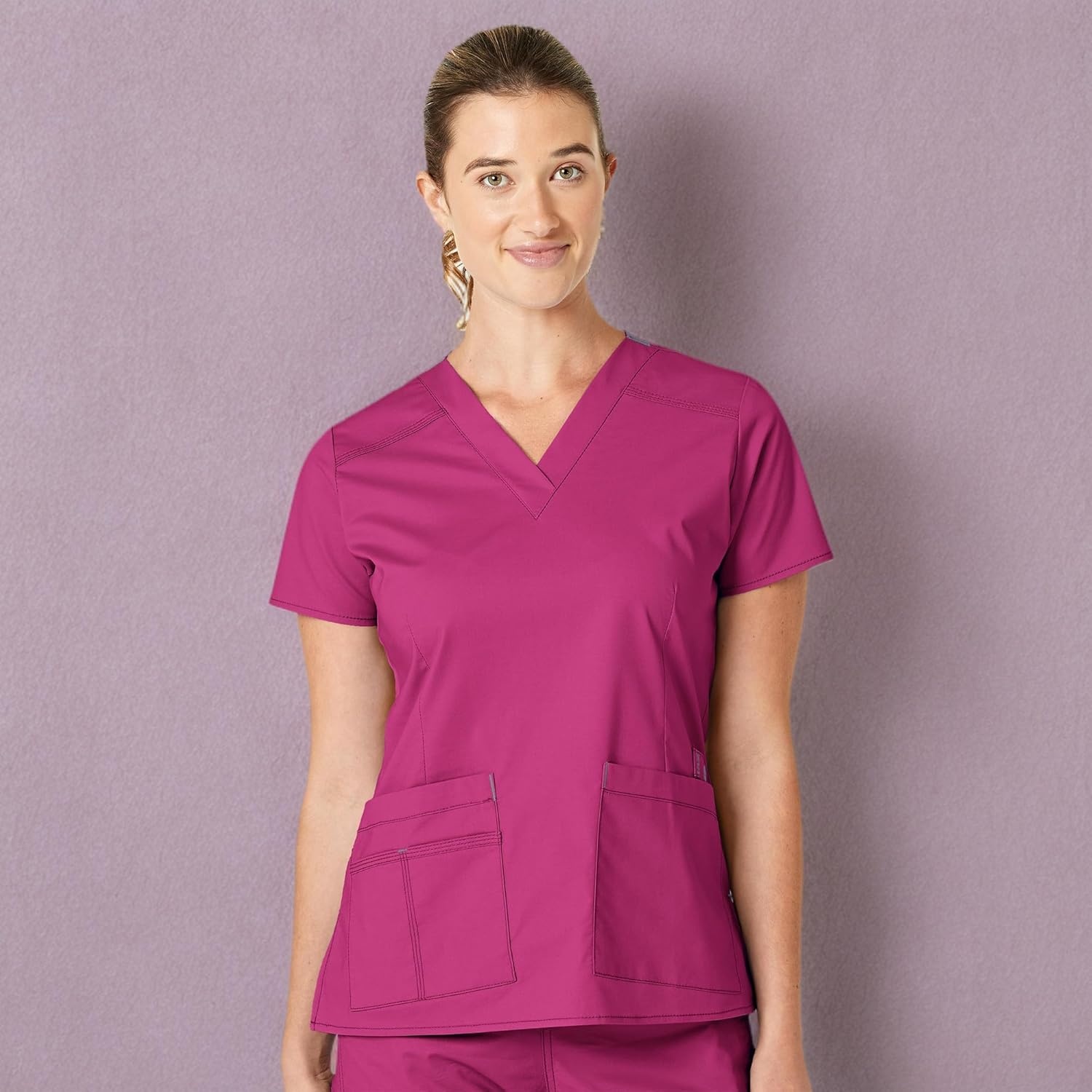 WonderWink Women’s Wonderflex Verity Scrub Top, Hot Pink, Medium