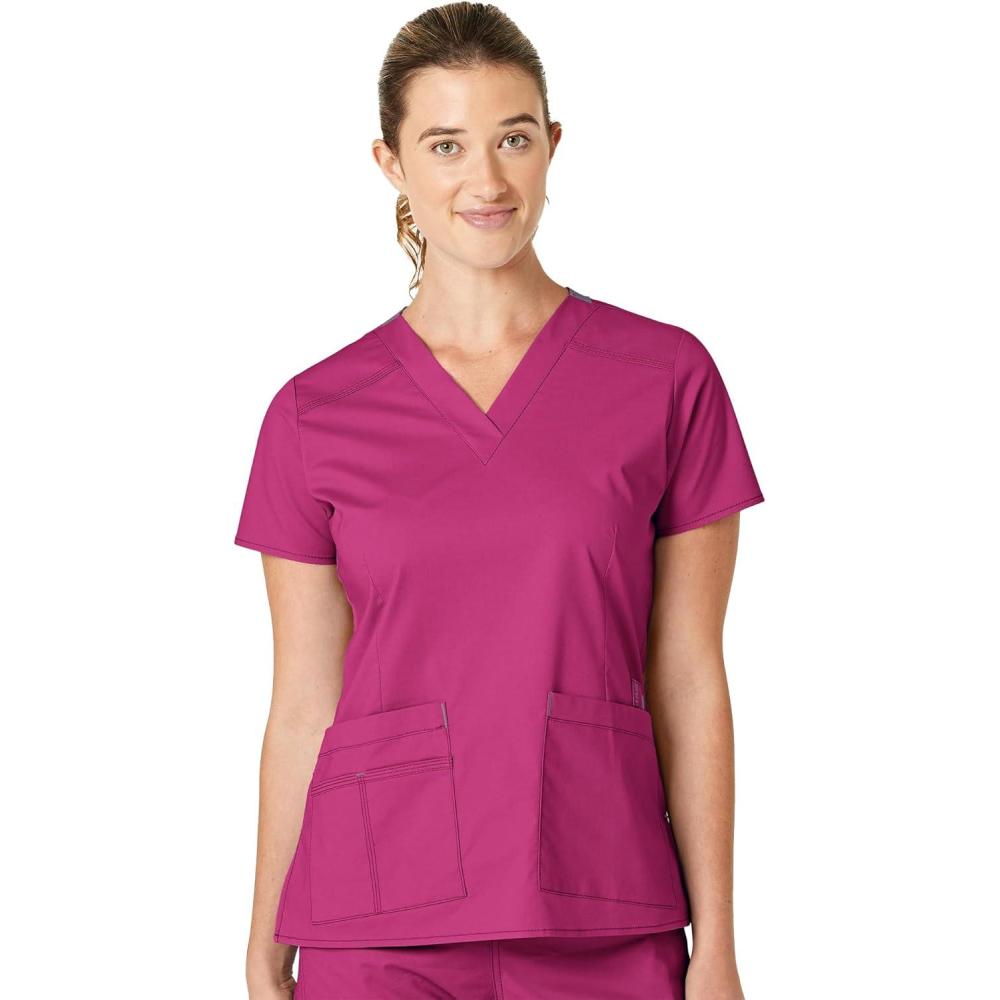 WonderWink Women’s Wonderflex Verity Scrub Top, Hot Pink, X-Large