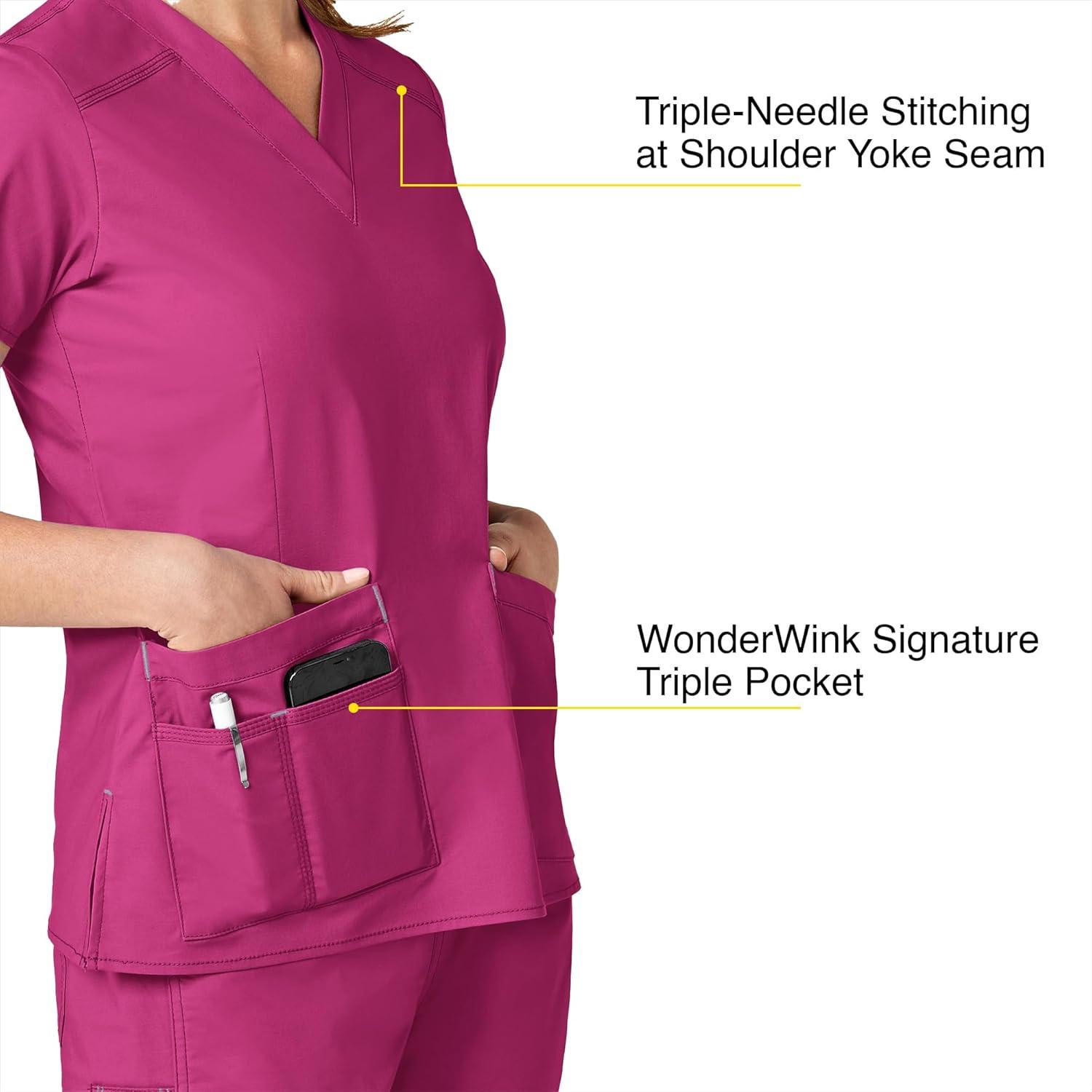 WonderWink Women’s Wonderflex Verity Scrub Top, Hot Pink, X-Large