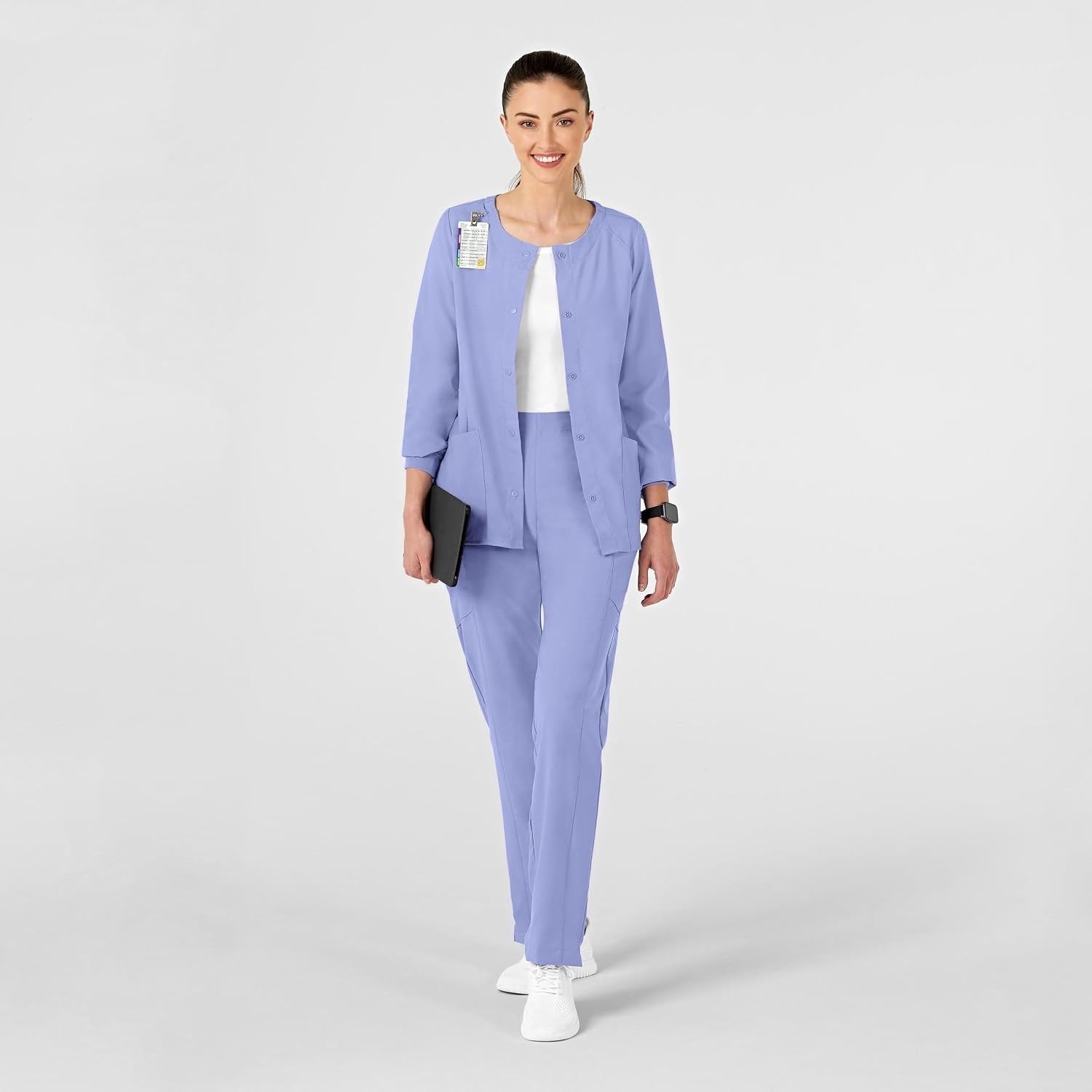 WINK W123 Women’s Crew Neck Warm Up Jacket, Ceil Blue, 2X