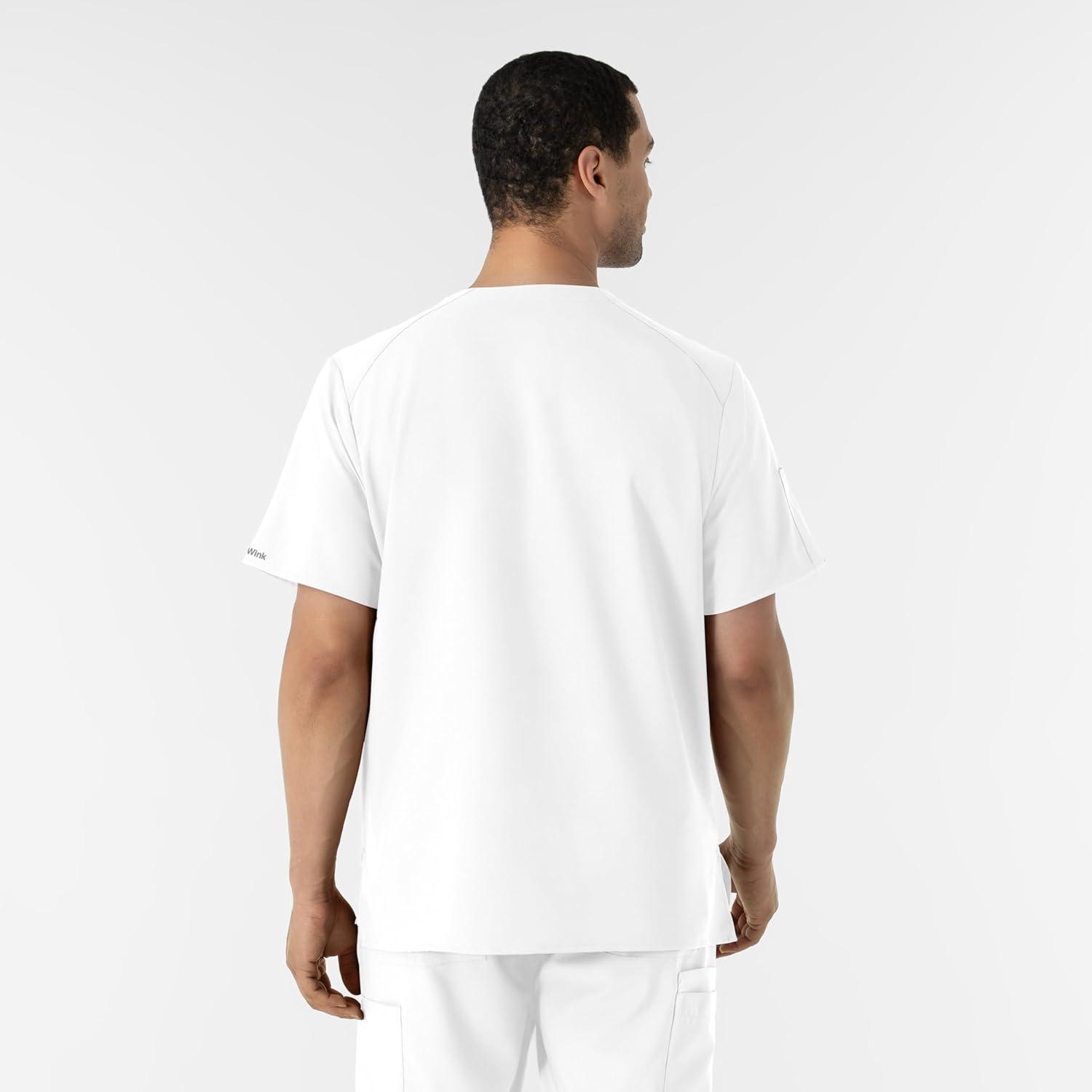 WINK Scrubs for Men, W123, V-Neck Tops with 6 Pockets(White)