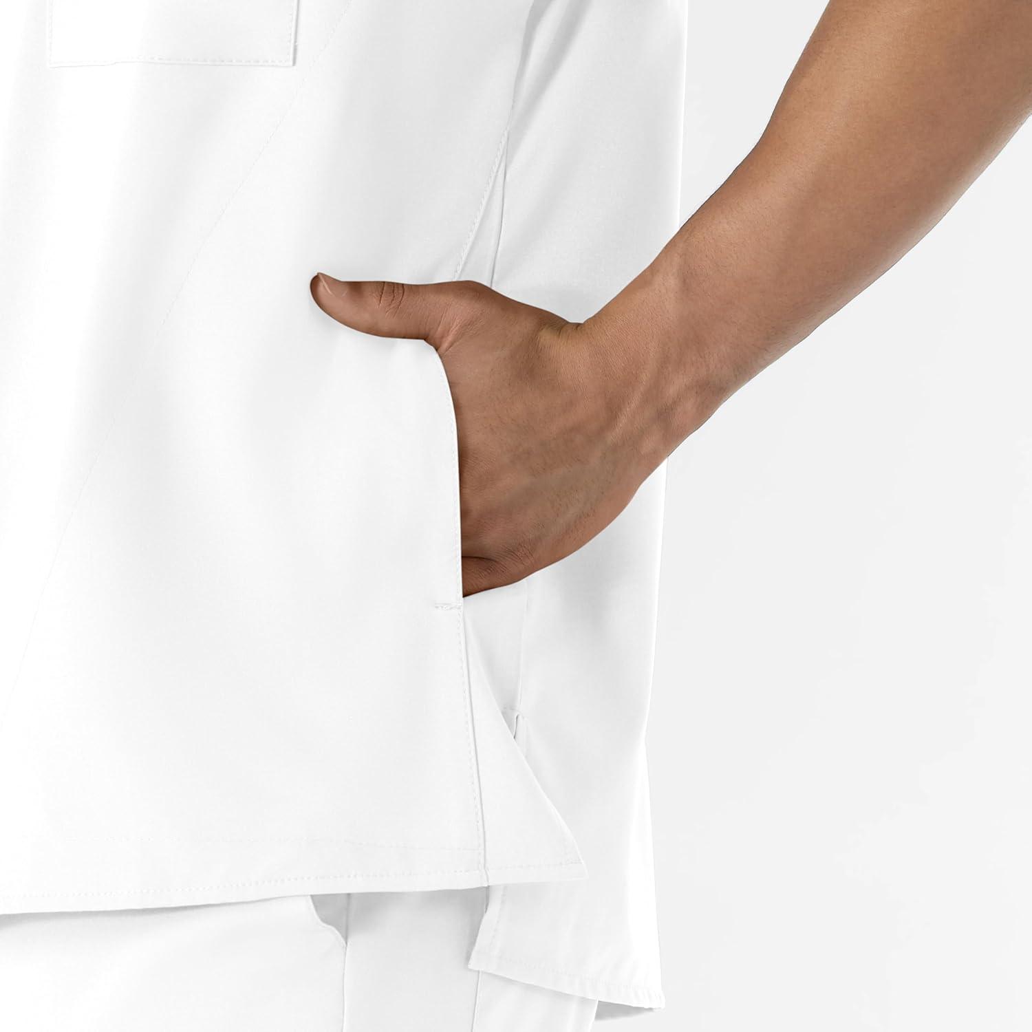 WINK Scrubs for Men, W123, V-Neck Tops with 6 Pockets(White)