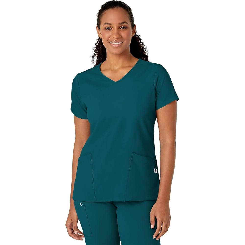 Wink W123 Women’s Y-Neck Wrap Scrub Top(Caribbean Blue)