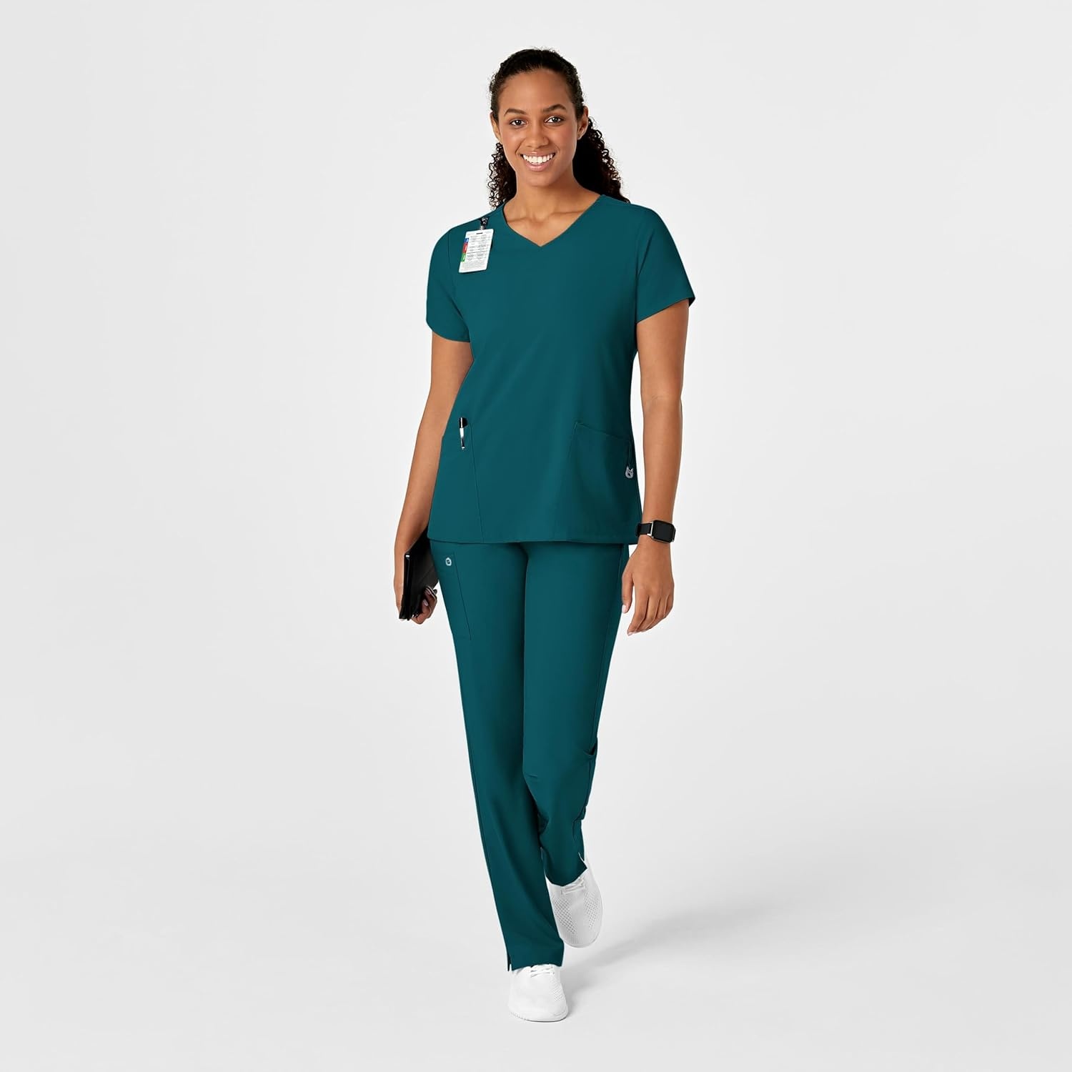 Wink W123 Women’s Y-Neck Wrap Scrub Top(Caribbean Blue)