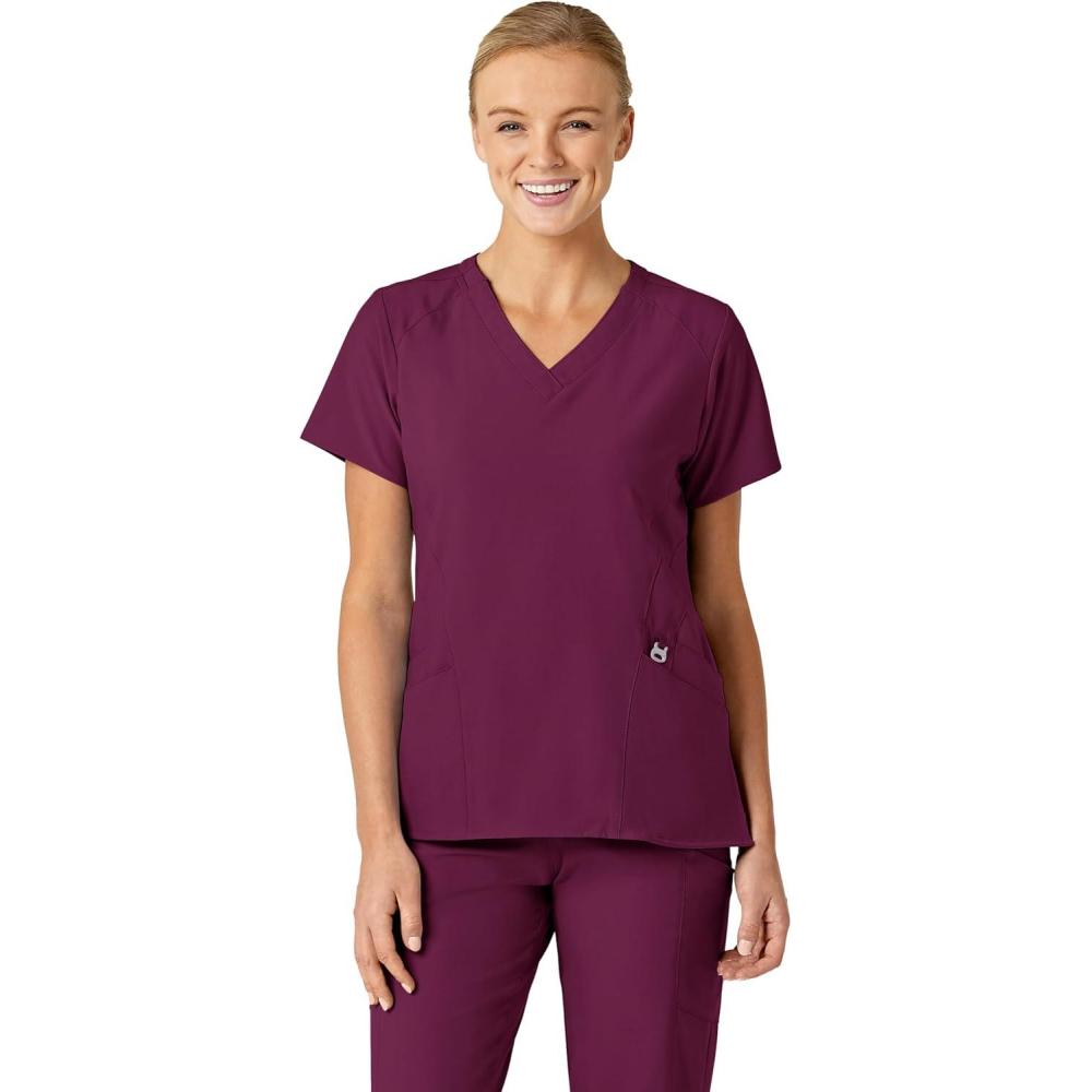Wink Scrubs for Women, W123, Stylized V-Neck Tops with 5 Pockets(Wine)