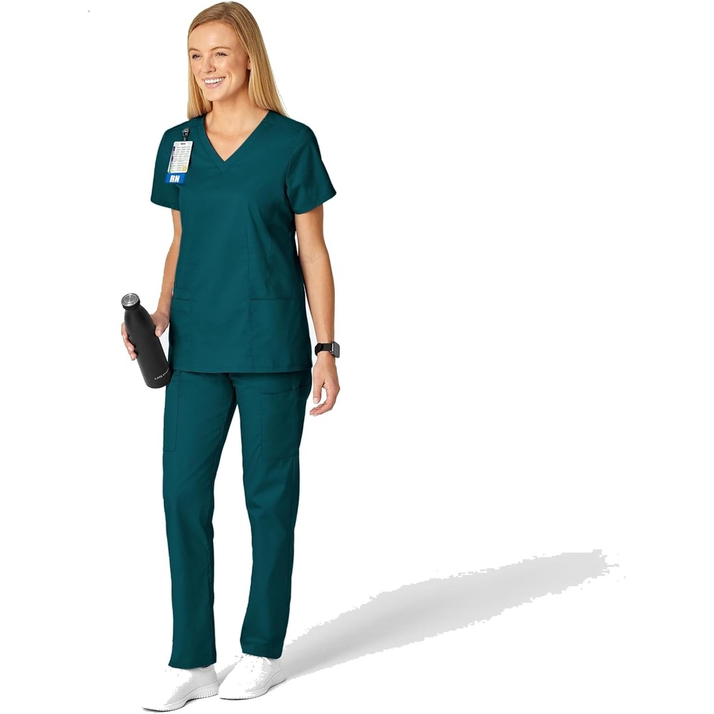 Wink WonderWORK Women’s Shaped V-Neck Scrub Top(Caribbean Blue)