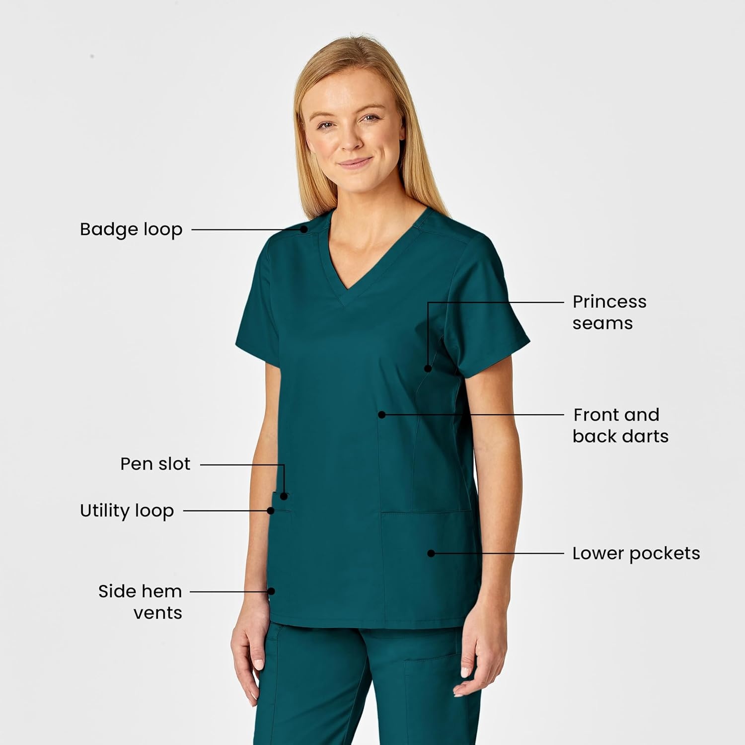 Wink WonderWORK Women’s Shaped V-Neck Scrub Top(Caribbean Blue)