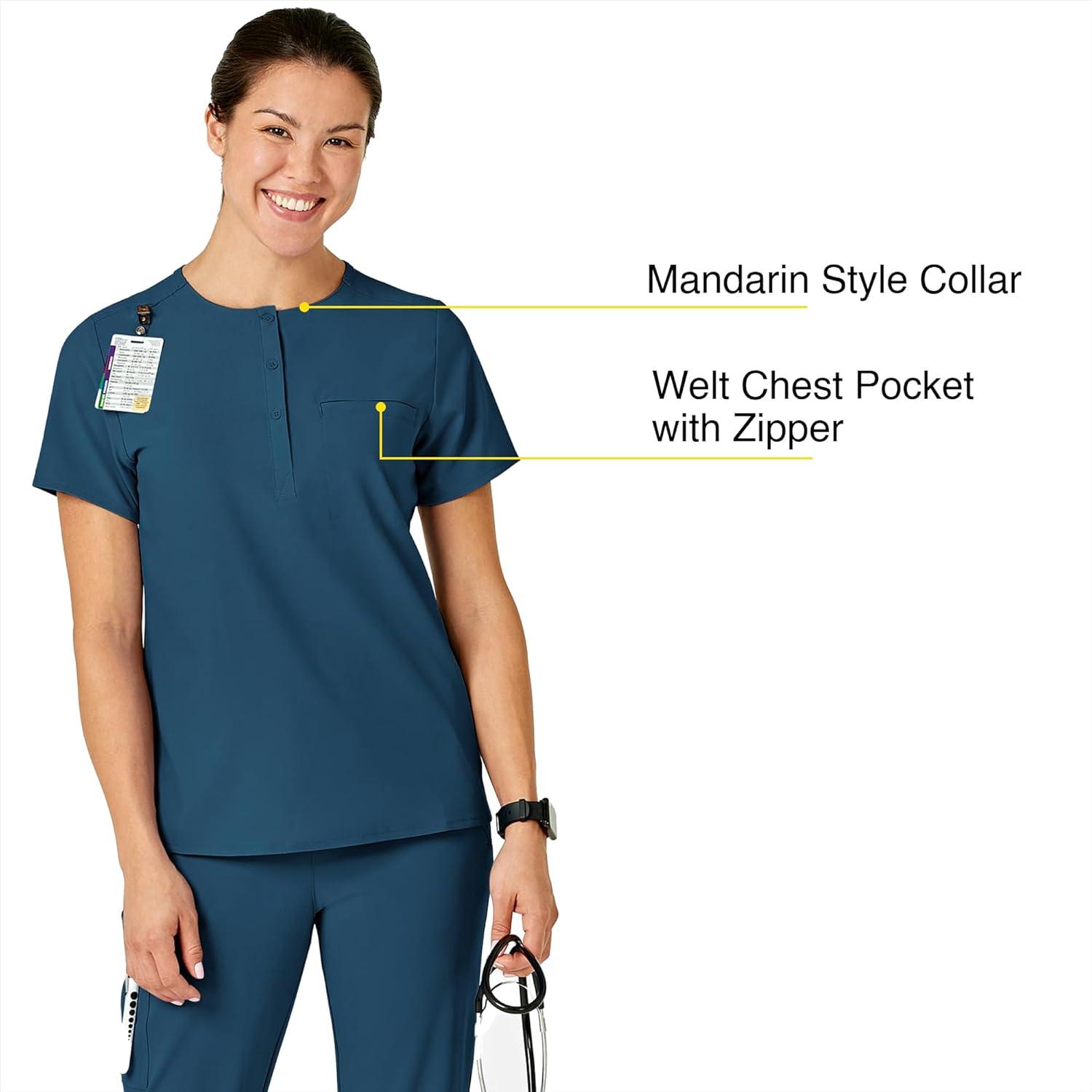 WonderWink Womens Mandarin Collar Tuck-in Top(Caribbean)
