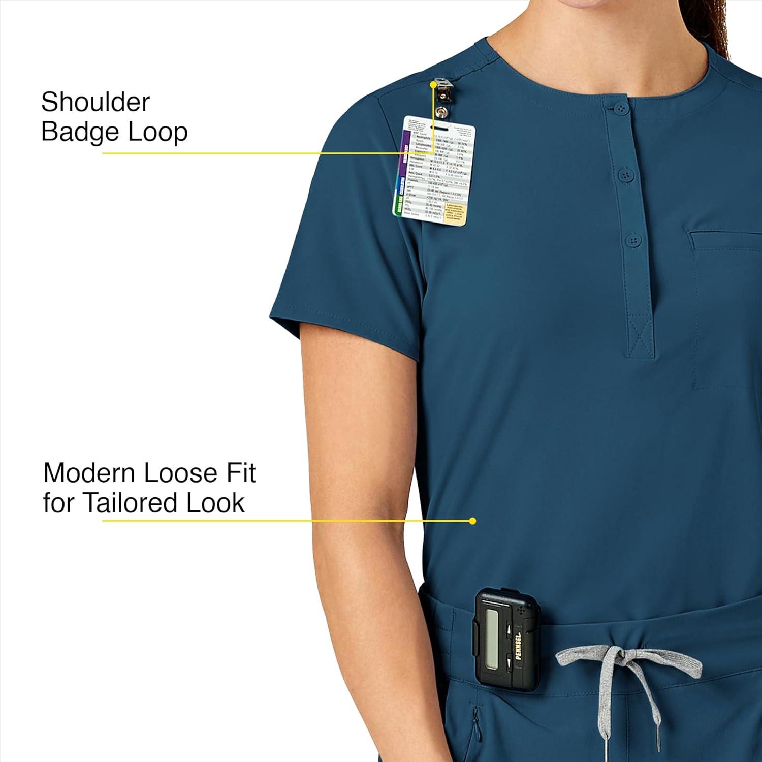 WonderWink Womens Mandarin Collar Tuck-in Top(Caribbean)