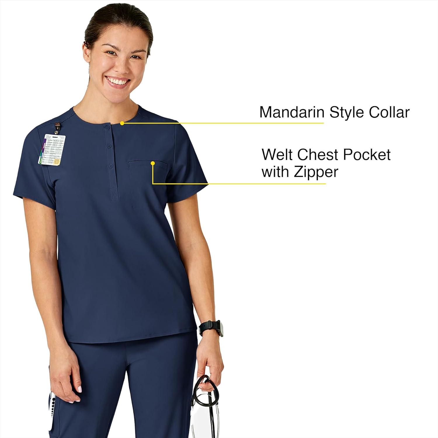 WonderWink Womens Mandarin Collar Tuck-in Top(Navy)