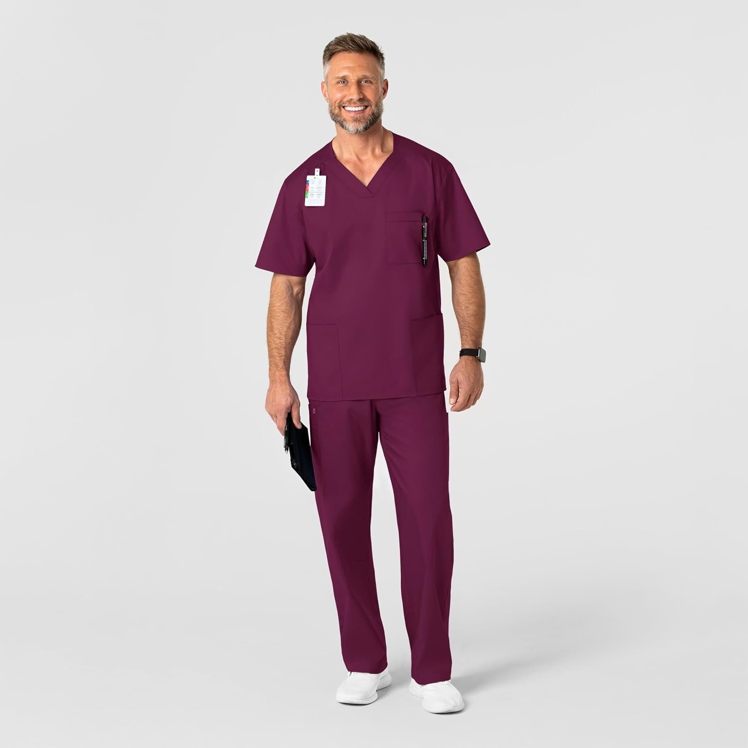 WonderWink Men’s Big Wonderwork Big Men’s V Neck Scrub Top(Wine)