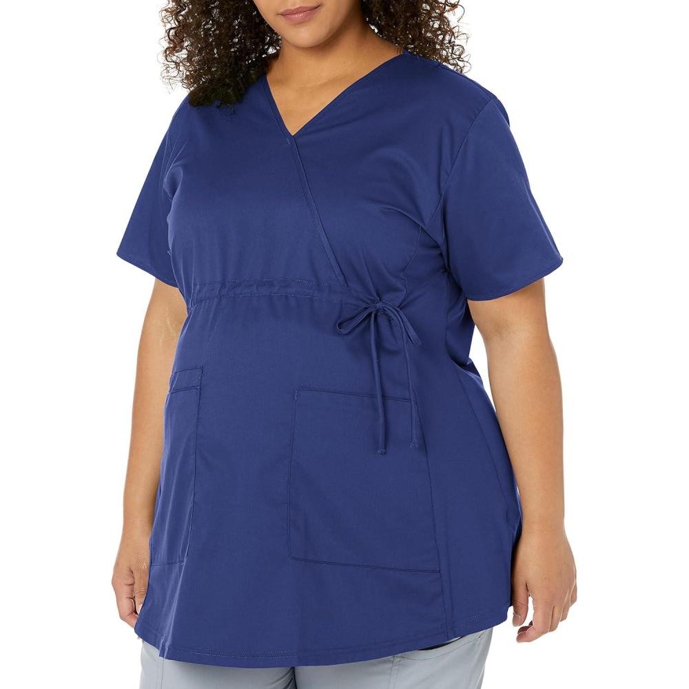 Wink WonderWORK Scrubs for Maternity Mock Wrap Scrub Tops(Navy)
