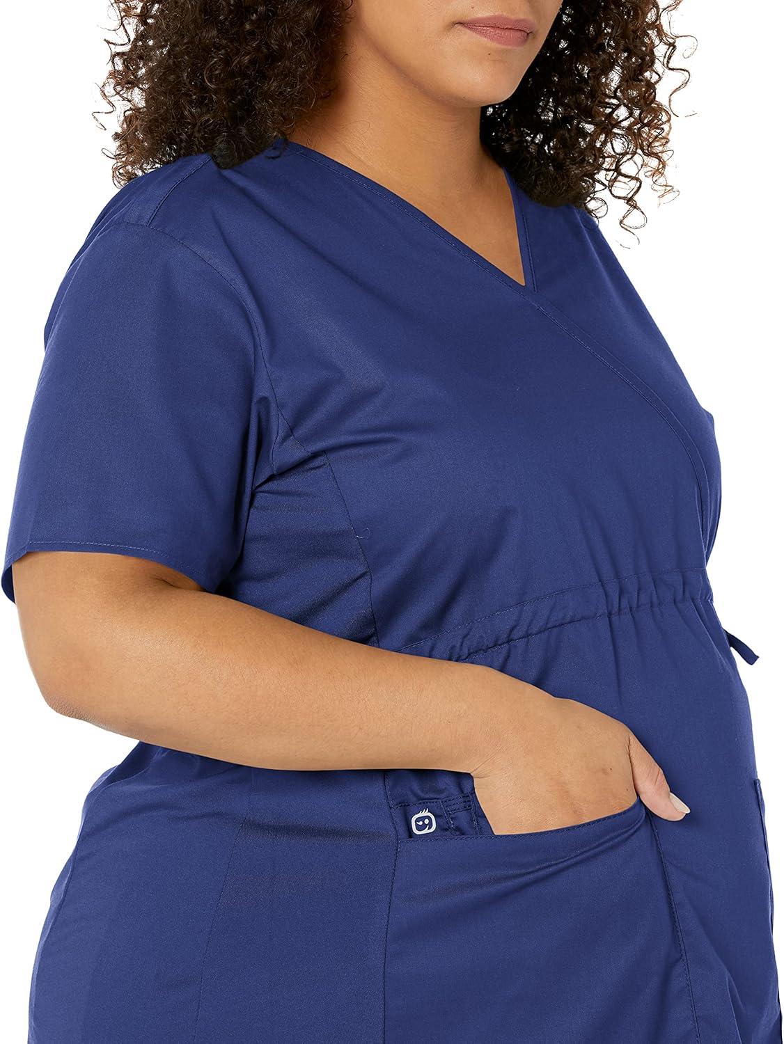 Wink WonderWORK Scrubs for Maternity Mock Wrap Scrub Tops(Navy)