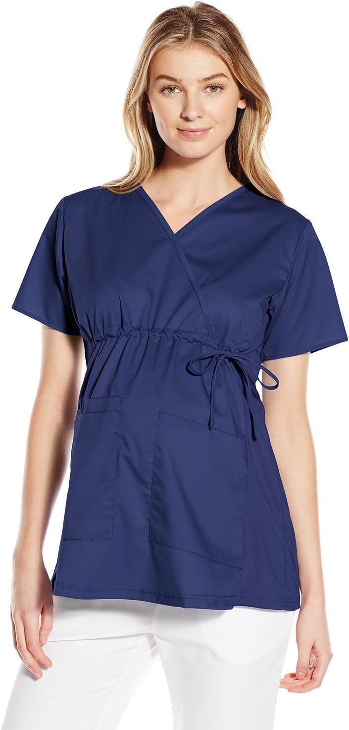 Wink WonderWORK Scrubs for Maternity Mock Wrap Scrub Tops(Navy)