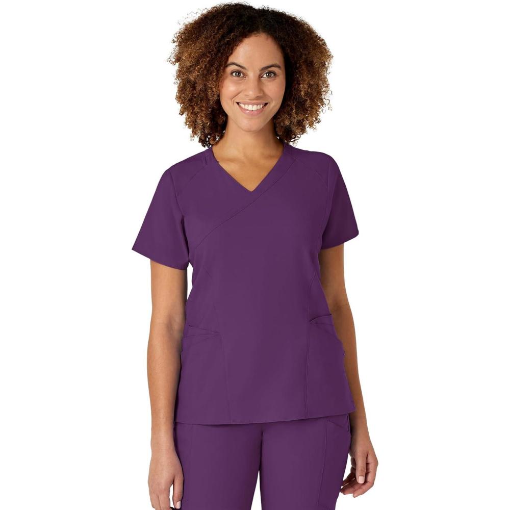 WonderWink Womens Women’s Mock Wrap Scrub Top(Eggplant)
