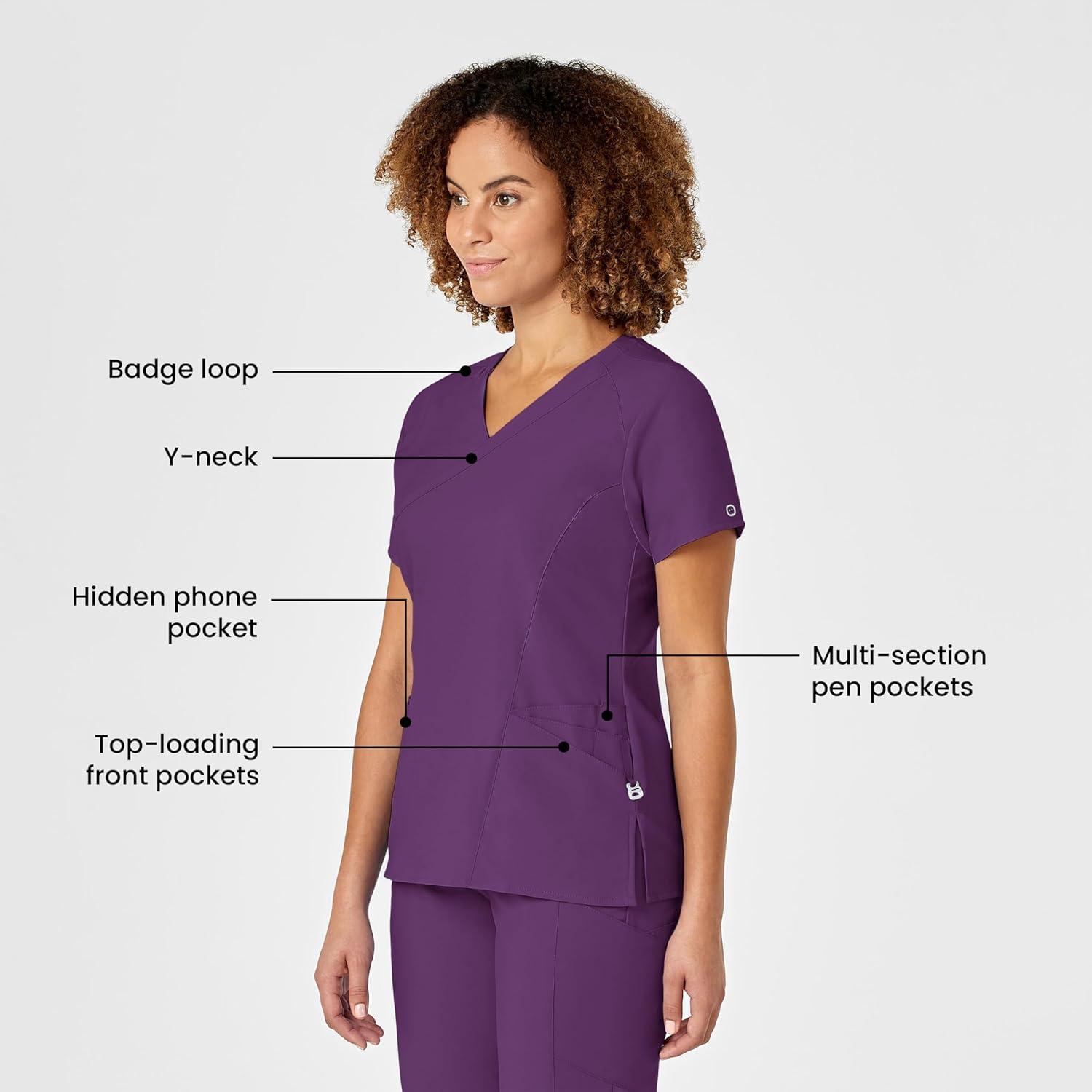 WonderWink Womens Women’s Mock Wrap Scrub Top(Eggplant)