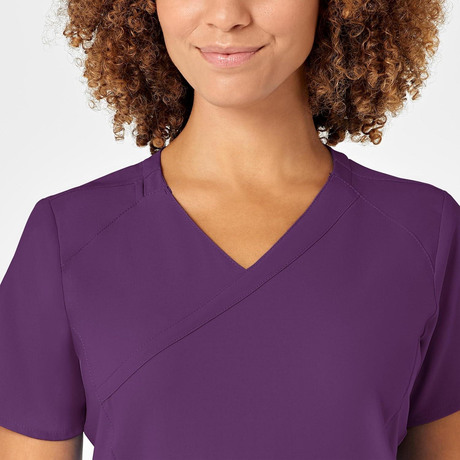 WonderWink Womens Women’s Mock Wrap Scrub Top(Eggplant)