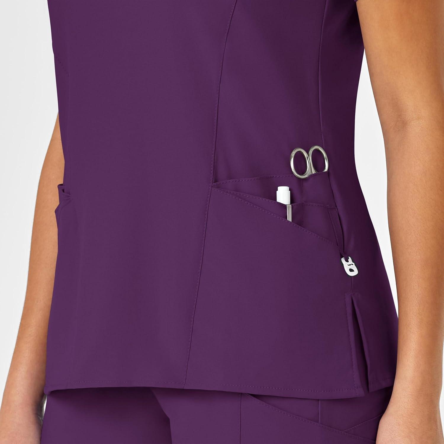 WonderWink Womens Women’s Mock Wrap Scrub Top(Eggplant)