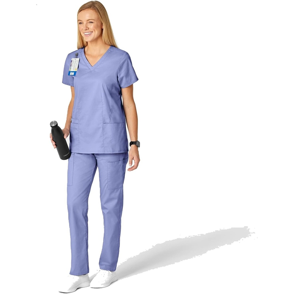 Wink WonderWORK Women’s Shaped V-Neck Scrub Top(Ceil Blue)