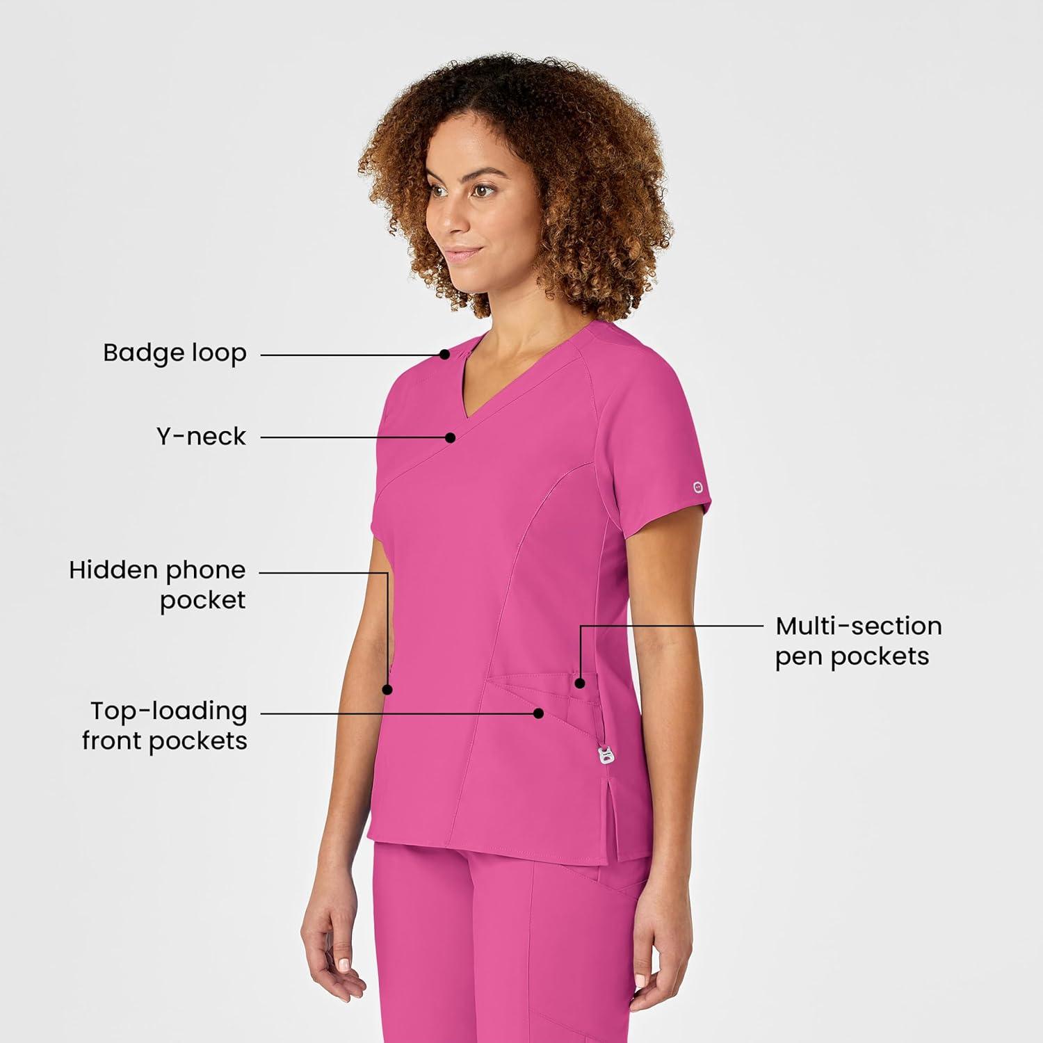 WonderWink Womens Women’s Mock Wrap Scrub Top(Hot Pink)