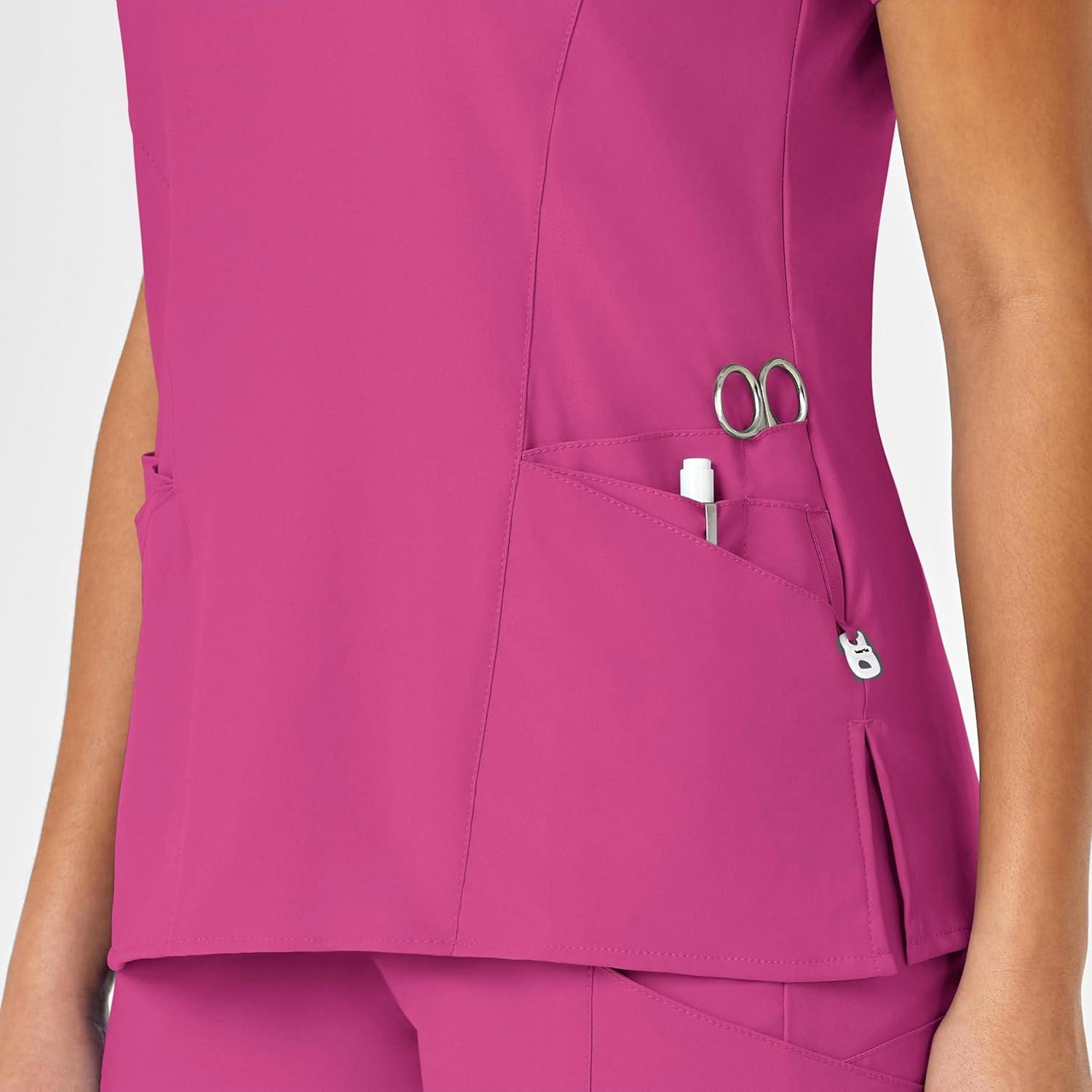 WonderWink Womens Women’s Mock Wrap Scrub Top(Hot Pink)