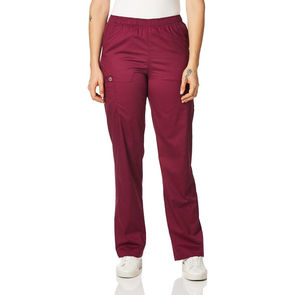 WonderWink Women’s Tall Wonderwork Women’s Pull-On Cargo Scrub Pant Tall(Wine)