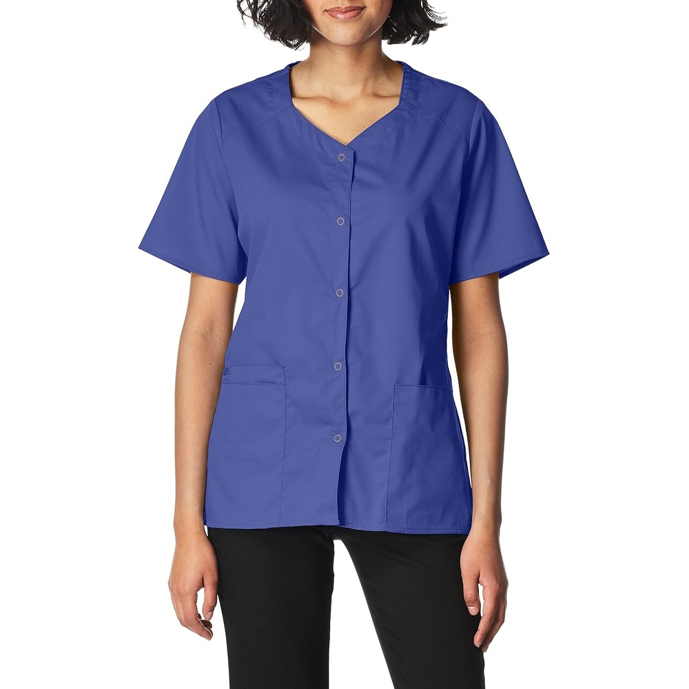 WINK WonderWORK Women’s Short Sleeve Snap Front Scrub Top(Navy)