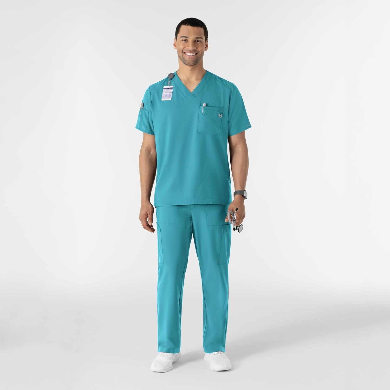 WINK W123 Men’s V-Neck Scrub Top(Teal Blue)