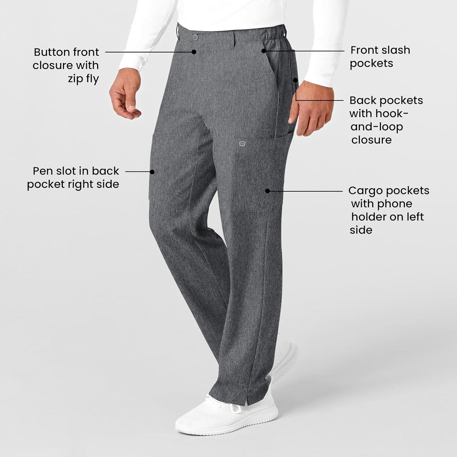 WonderWink Mens Men’s Flat Front Cargo Pant(Charcoal Heather)