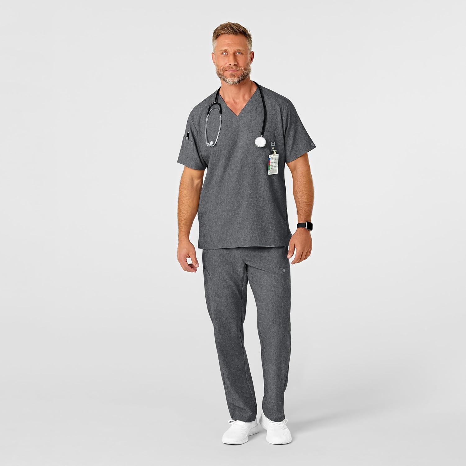WonderWink Mens Men’s Flat Front Cargo Pant(Charcoal Heather)