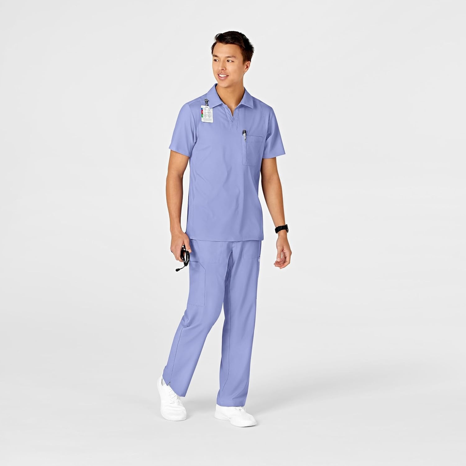 Wink W123 Men’s Collar Scrub Top(Ceil Blue)
