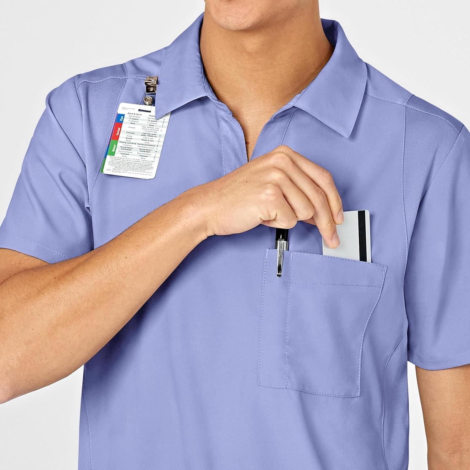 Wink W123 Men’s Collar Scrub Top(Ceil Blue)