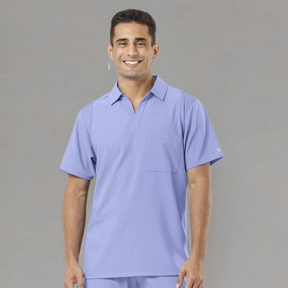 Wink W123 Men’s Collar Scrub Top(Ceil Blue)